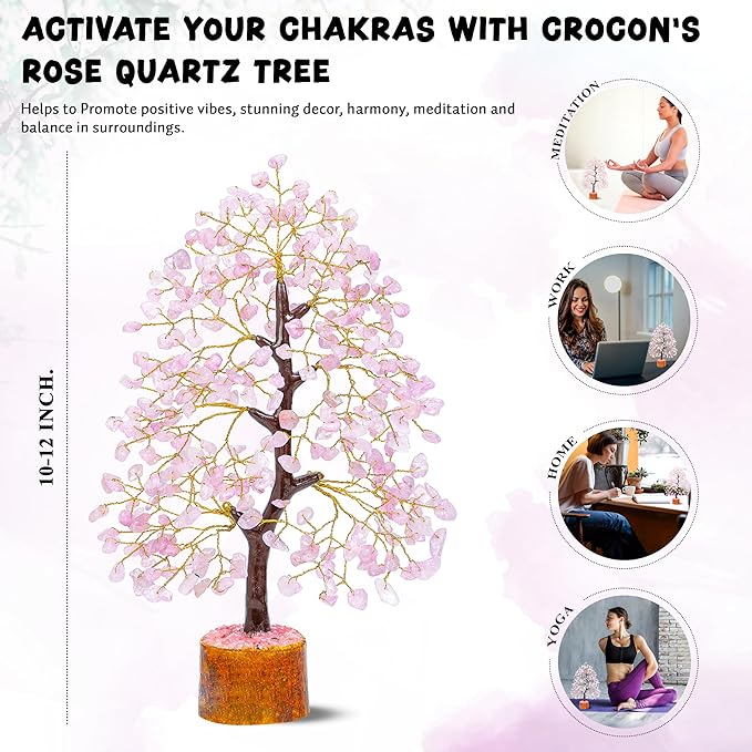Valentines day gifts for her Rose Quartz Crystal Tree Room Decor and Pink Home Decor Healing crystals Tree of Life Birthday Gifts for Women Mom Sister House warming Gifts Spiritual Present Woman