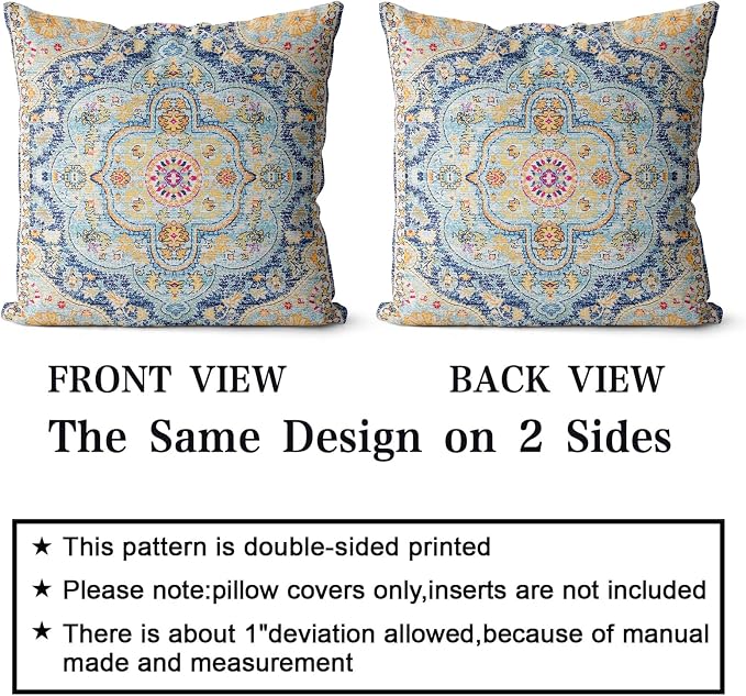 Snycler Boho Throw Pillow Covers 16x16 inch Set of 2 Burnt Blue Yellow Terracotta Rust Colored Throw Pillows Boho Home Decor for Bedroom Living Room Couch & Sofa (No Inserts)