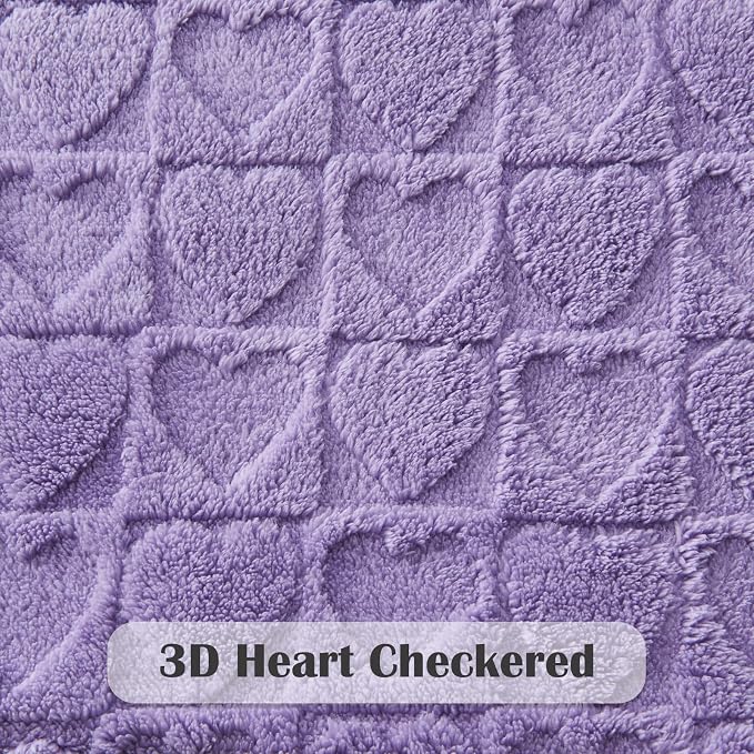 NEWCOSPLAY 3D Heart Checkered Flannel Throw Blanket, Lavender Love, 50"x70" | Super Soft Cute Lightweight Decorative Premium Silky Fleece Blanket for Couch Sofa Bed, Gift for Women Men, All Season Use