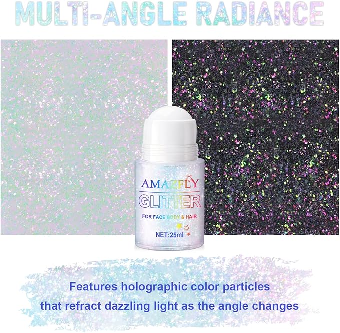 Roll-on Holographic Body Glitter Gel for Face and Hair, Chameleon Color Changing Glitter Gel Under Light, Chunky Mermaid Sequins Festival Party Rave Accessories Body Shimmer Makeup (Sparkling Pink)