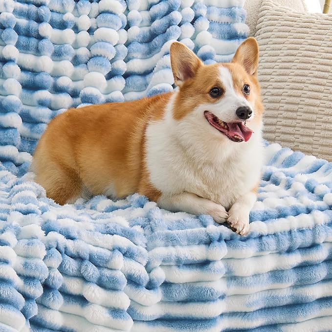 BEDELITE Ribbed Twin Blanket for Couch & Bed, Blue&White, 60"x80" | Ultra-Soft Plush Fleece, Cozy, Warm Yet Lightweight, Ribbed Texture, Home Decor, Machine Washable, Giftable, All-Season Use