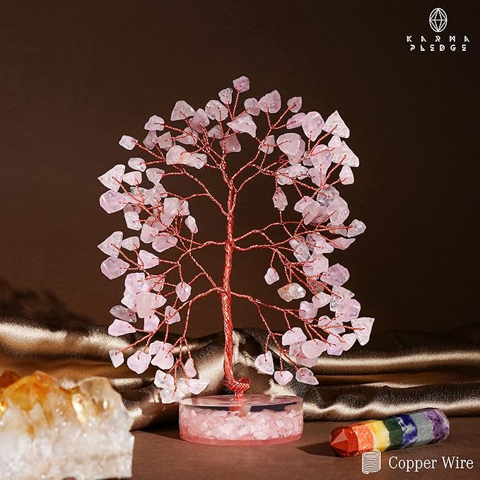 Rose Quartz Crystal Tree of Life Birthday Gifts for Women, Men, Friends, Handmade Healing Chakra Tree for Home Office Decor, Positivity, Good Luck, Money, Unique Gifts for Her Mom, Sister, Dad