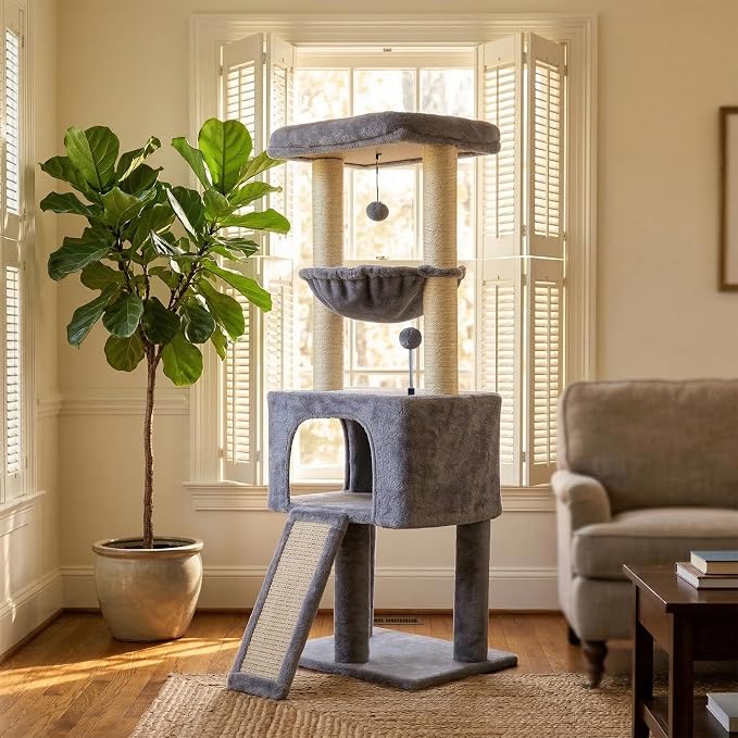 Fashion Design 43.3" Cat Trees with Cat Houses,Grey