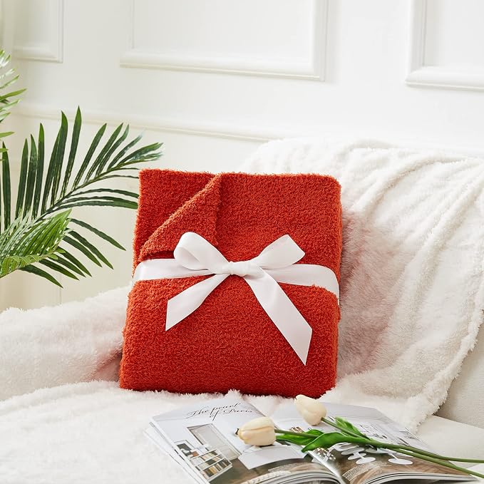 Knit Fall Throw Blanket for Couch Orange-Super Soft Lightweight Plush Fuzzy Fluffy Cozy Blankets and Throws for Sofa Bed, 50x60 inches