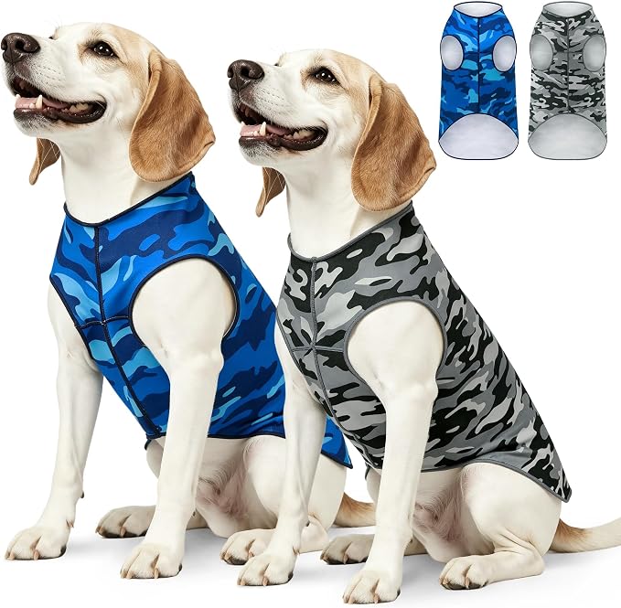 YUDODO 2 Pack Dog Shirts, Lightweight Stretchy Dog Tank Tops, Soft Pet Vest | Skin-Friendly, Breathable, Sleeveless, All Season Dog Clothes, For Small Medium Dogs, Blue+Gray, XXL