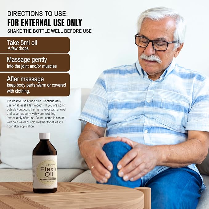Herbsforever Flexn Oil - Pain Oil for Body, Joint, Musels Massage| Vitex negundo, Boswellia, Cinnamom, Pine, Eucalyptus, Comphor, Capsicum & Ayurvedic Herbal & Essential Oil | 7.1 fl oz, 210 ml