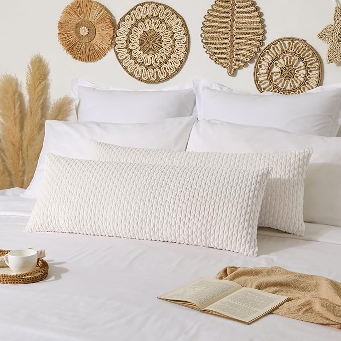 Kevin Textile Soft Corduroy 20"x54" Body Pillow Cover 1 Pack, Pure White | Boho Stripe Plush Corduroy Decorative Oblong Cushion Cover Modern Farmhouse Home Decor for Sofa Couch Bed Chair