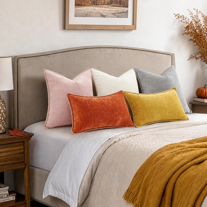 decorUhome Soft Chenille Throw Pillow Covers 16x16 Set of 2 Rust | Fall Textured Decorative Throw Pillow Cases Stitched Edge Modern Farmhouse Luxury Boho Velvet for Couch Sofa Bed Home Decor
