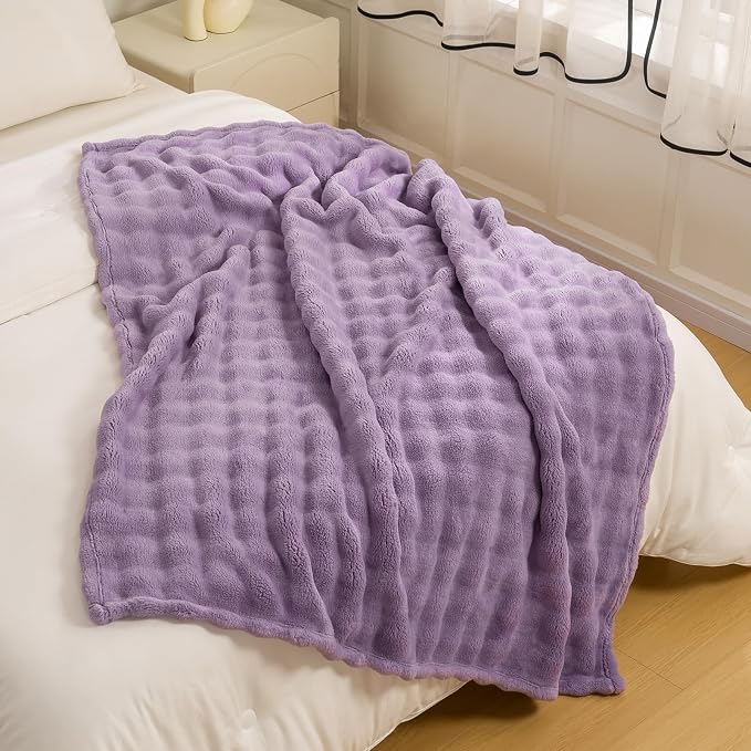 YUSOKI 3D Fleece Bubble Queen Size Blanket, Lilac Purple, 90"x90" | Ultra Soft, Non-Shedding, Lightweight for All Season Use, stays fluffy after repeated washes, Perfect Gifts, Machine Washable