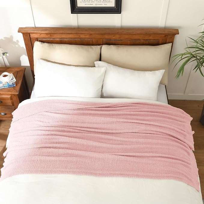 Knit Twin Size Bed Blanket Super Soft Warm Blanket for Bed Lightweight Cozy Plush Fuzzy Blanket for Couch Sofa 60x80 Inches Pink