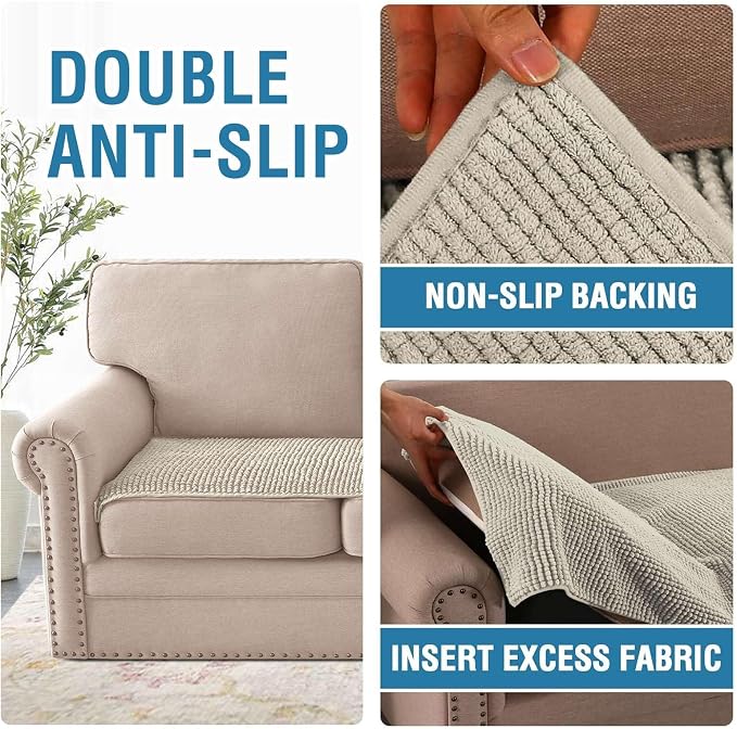 H.VERSAILTEX Plush Chenille Couch Cover for 3 Cushion Couch Anti Slip Washable Sofa Slipcovers Soft and Durable Furniture Protector for Dogs Cats Kids (27.5" x 59", Island Fossi)