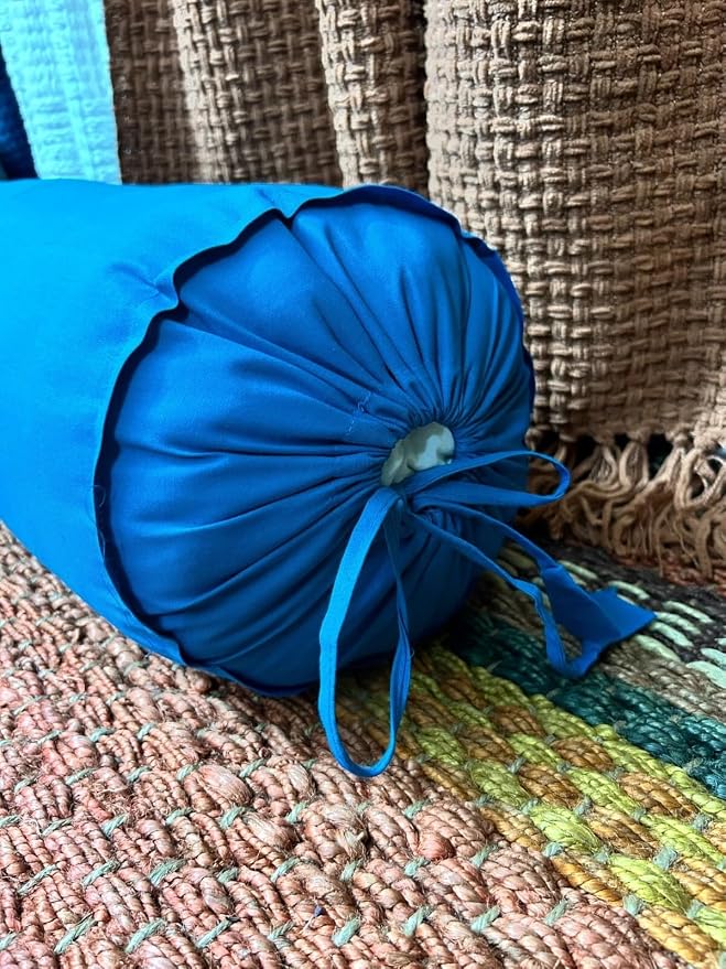 Round Bolster Cover Cervical Neck Roll Cotton Pillowcase for Cylindrical Pillow with Drawstring Closure Neck Pillow case 6" x 18" (15 x 45 cm) Turqouise Blue