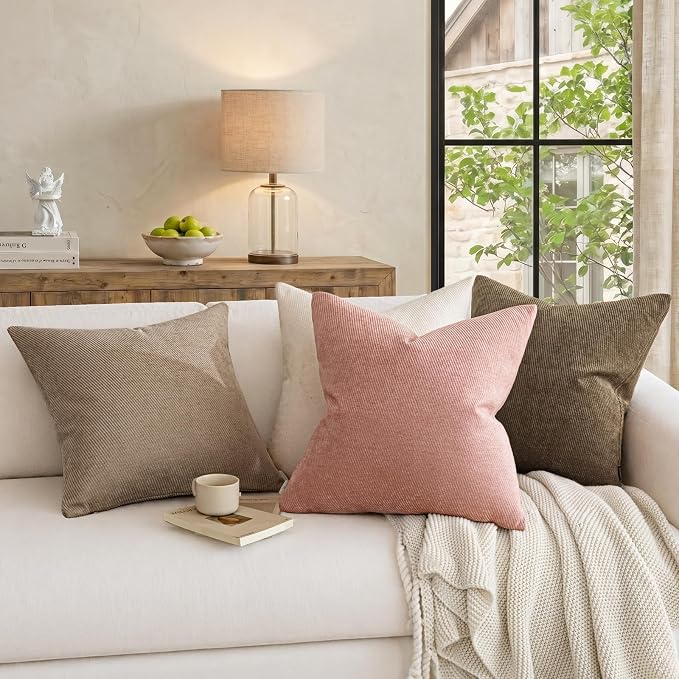 a moment Pack of 2 Decorative Chenille Throw Pillow Covers with Twill Cushion Covers for Sofa Living Room Couch Bed 26x26 Inch,Light Brown