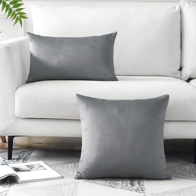Artscope Luxury Velvet Pillow Covers Decorative Square Pillowcases Soft Solid Cushion Cases for Couch Sofa Bedroom Home Decor 16x16 Inch Graphite Grey