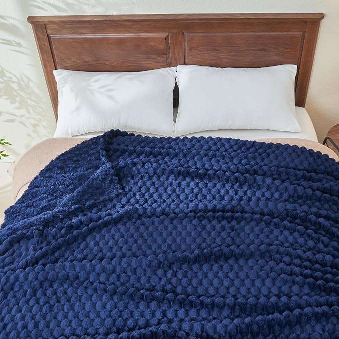 NEWCOSPLAY Fleece Clouds Cozy Queen Blanket for Couch, Dark Navy, 90"x90" | Premium Silky Flannel Blanket, Soft Lightweight Fluffy Throw Blanket for Bed Sofa Decor, Gift for All Season Use