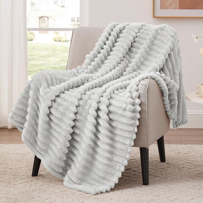EXQ Home Gentle Soft Fleece Throw Blanket – Cozy Lightweight Blanket for Couch Bed – All-Season Warm Fuzzy Flannel Blanket for Women Mom Her – Gifts for Birthday(60"x80",Light Grey)