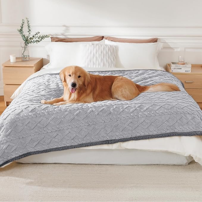Luciphia Waterproof Blanket for Twin Bed Reversible Fleece Couch Cover | Reversible waterproof pet blanket soft fleece machine washable protect couch bed, Light Grey 85" x 57"
