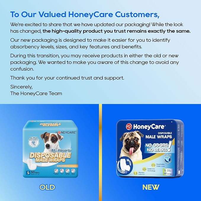 HONEY CARE All-Absorb A26 Male Dog Wrap, Small, 50 Count (Pack of 6)