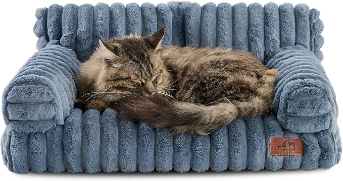 Hollypet Small Dog Large Cat Bed Puppy Couch Beds for Pets up to 25 lbs | Fluffy Dog Cat Couch Plush Soft Warming Pets Beds with Machine Washable Cover and Non-Slip Bottom