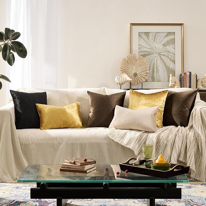 GIGIZAZA Brown Velvet Pillow Covers 24x24 Decorative Pillows Pack of 2 | Throw Pillows for Couch Sofa,280gsm Soft Textured Fabric,Modern Square Pillowcases,Luxury Cushion Covers