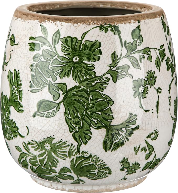 SiliFine Vintage Ceramic Flower Pot with Ice Crackle Rustic Planter with Drainage Holes for Indoor and Outdoor Decor Home Living Room Garden Decor Gardening Gift(Vintage Green Style)