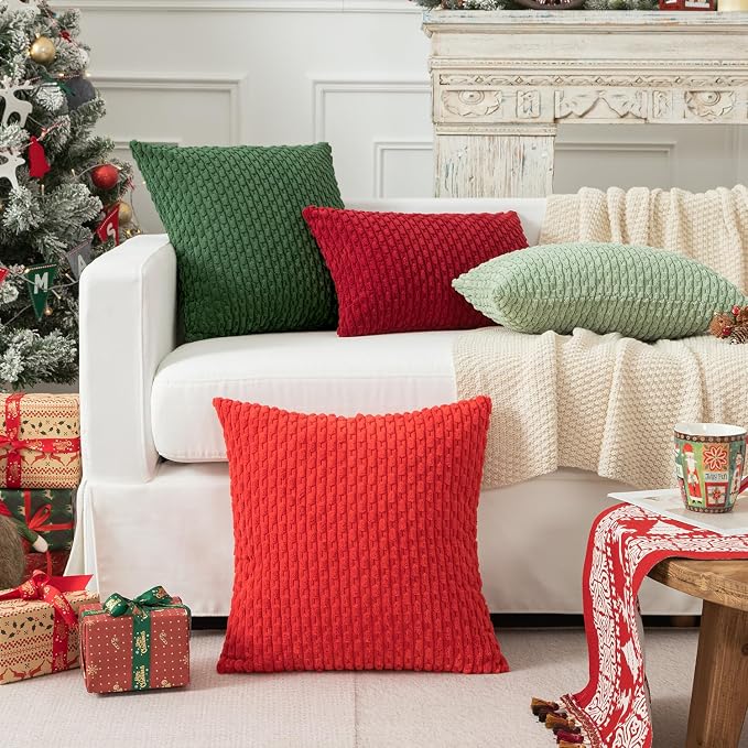 Kevin Textile Soft Corduroy 12"x20" Lumbar Pillow Cover 1 Pack, Burgundy | Boho Stripe Plush Corduroy Decorative Oblong Cushion Cover Modern Farmhouse Home Decor for Sofa Couch Bed Chair