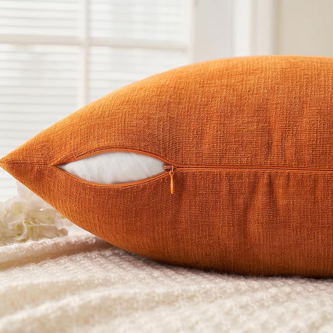 MIULEE Fall Orange Chenille Couch Lumbar Throw Pillow Covers, 12x20 | Set of 2, Soft Farmhouse Modern Home Decor, Decorative Pillowcases for Sofa Living Room Bed
