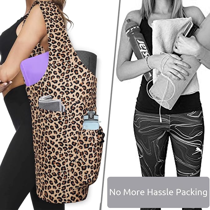 Yoga Mat Bag - Large Opening Long Tote Yoga Mat Carrier Holder Bag with Waterproof Wet Zipper Pocket and Drawstring Water Bottle Pocket - Yoga Bag Fit Most Size Mats