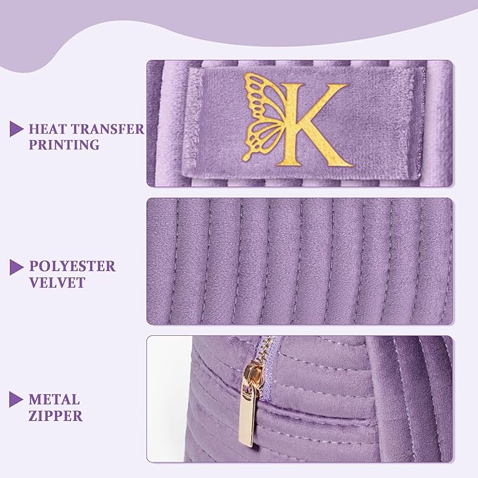 COSHAYSOO Personalized Gifts 1 2 3 4 5 6 7 8 9 10 Year Anniversary for Women Wife Girlfriend Valentines Wedding Marriage, Initial Monogram Purple Makeup Bag Cosmetic Pouch Travel Essentials Letter K