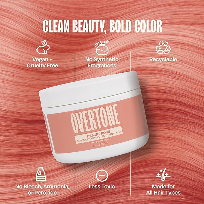 Overtone Semi Permanent Hair Color Conditioner, Desert Rose, 8 oz, Nourishing, Damage-Free, Color Depositing Mask for All Hair Types with Shea Butter & Coconut Oil, Vegan & Cruelty-Free