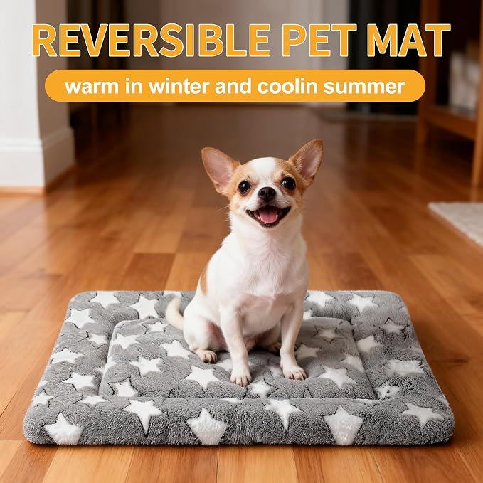 Dog Bed Mat, Reversible Crate Pads for Small/Medium/Large Dogs & Cats Sleeping, Portable & Soft, Dog Beds Crate Pad (Grey, S(24"*18"*1.5"))