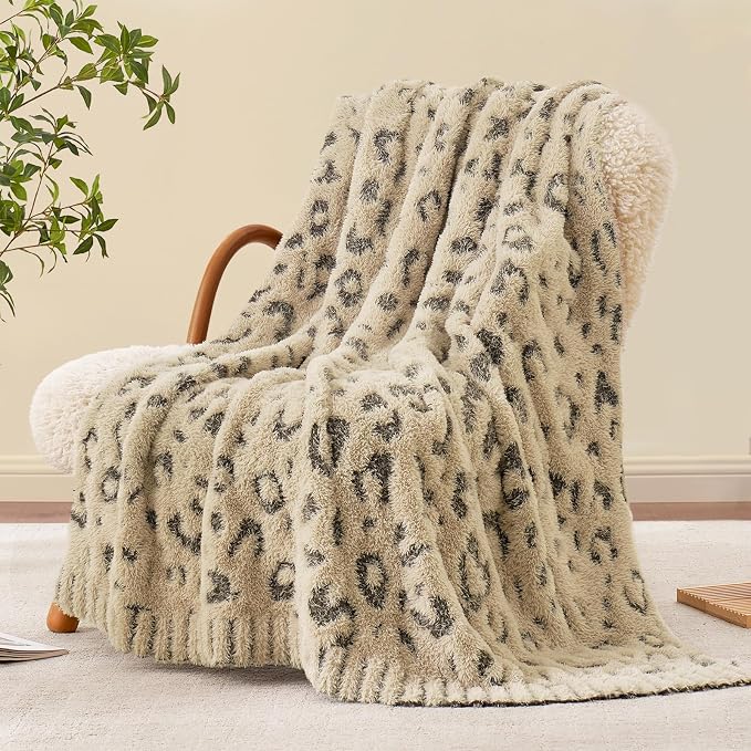 Snuggle Sac Leopard Luxury Faux Fur Blanket Twin Size for Bed Sofa,Ultra Soft Cozy Oversized Fluffy Blanket for Couch Living Room,Brown Leopard,60x80 inches