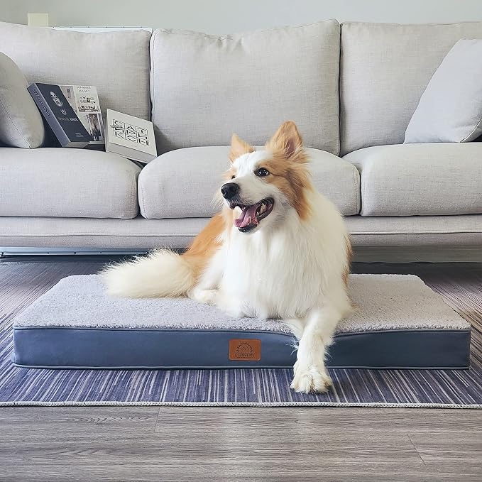 Sunheir Orthopedic Dog Bed for Large Dogs - Big Waterproof Dog Crate Bed with Removable Washable Cover, Egg Crate Foam Support, Anti-Slip Bottom, Deluxe Plush Pet Bed Mat (Grey) (Pack of 2)