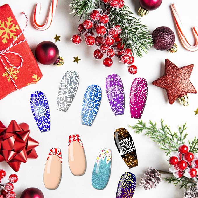 Arbuya Christmas Nail Art Stamping Plates Set of 3 - Winter Snowflakes Fireworks French Tips Stainless Steel Manicure Art Tools for DIY Print Manicure Salon Design Gift Supplies