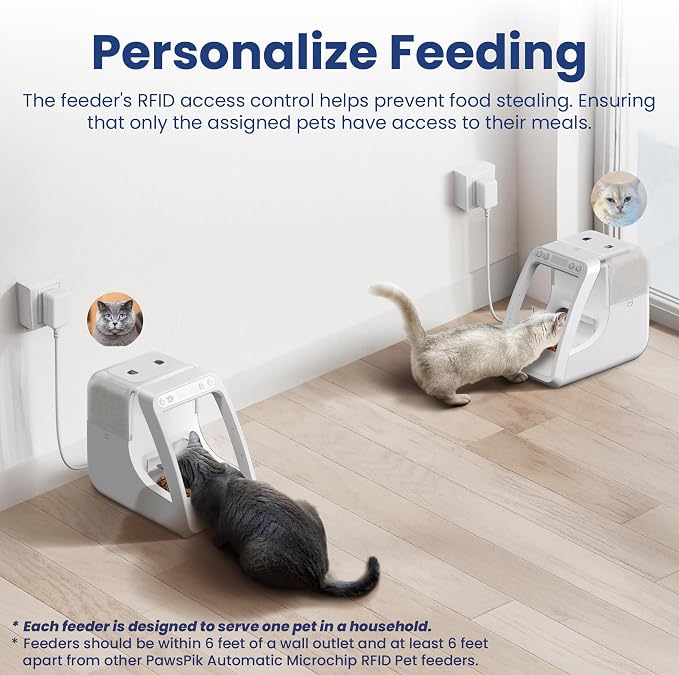 Automatic Microchip RFID Cat Feeder, 16-Cup, White | ISO Microchip & PawsPik RFID Tag Compatible, App Control, Portion Control, Personalize Feeding