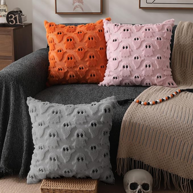 DFXSZ Halloween Pillow Covers 18x18 inch 2Pcs Silver Gray Ghost Halloween Decor