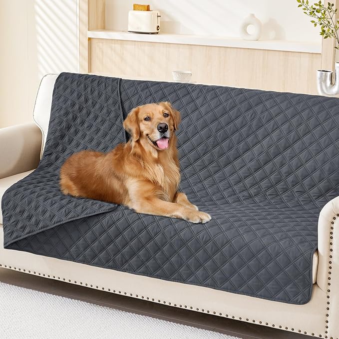 Smiry Waterproof Reversible Pet Couch Covers for Dogs | Pet Friendly, Soft Fabric, Washable Sofa Furniture Protector for Dogs Cat Kids, Checkered (68"x82", Dark Grey/Dark Grey)