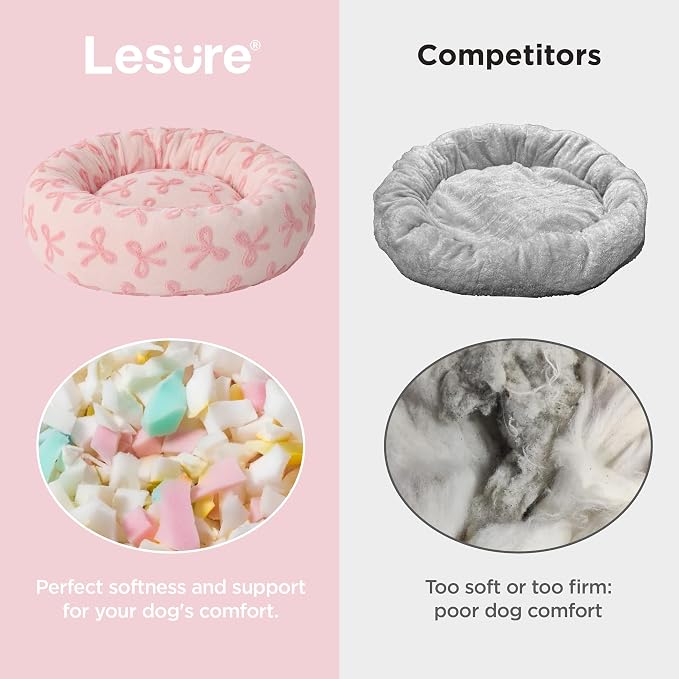 LE SURE Shown on TV Jacquard Donut Cute Small Dog Beds,Pink Taffy 23x23x7in | Orthopedic Calming Cat Sofa Indoor,Original Design Pattern,Washable Cover,Home Decor as Gift for Pet ,Anti Slip Bottom