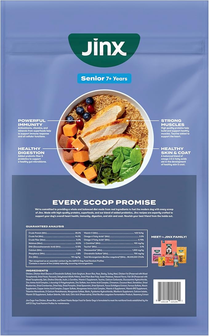Jinx Senior Dry Dog Food - Real Chicken, Brown Rice & Sweet Potato, 11.5lb | Premium Senior Dogs Kibble with Antioxidants for Immune Support & Whole Grains for Digestive Support - No Fillers