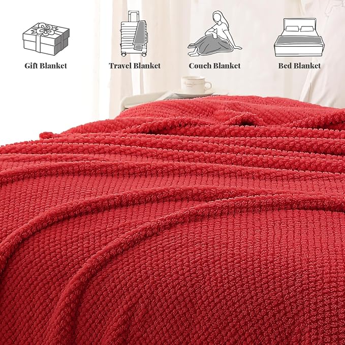 Whale Flotilla Soft Fleece King Size Bed Blanket, Red | 90x104 Inch, Suitable for Bed, Fluffy Fuzzy Jacquard Blankets for All Season, Lightweight and Cozy