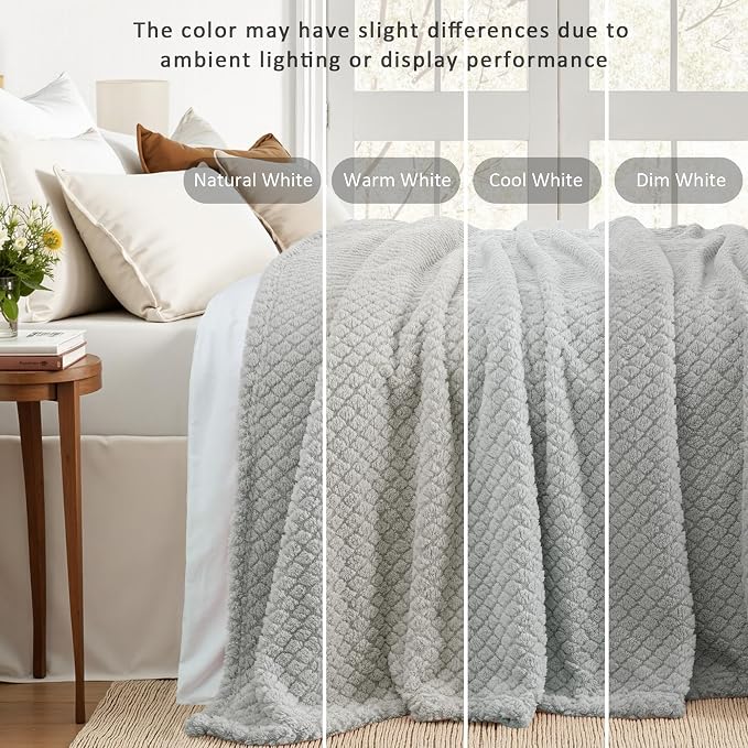 Exclusivo Mezcla Soft Fleece Queen Size Blanket for Bed, Light Grey | Jacquard Lightweight Cozy Bed Blanket, Breathable Decorative Fuzzy Textured All Season Use, 90x90 Inches