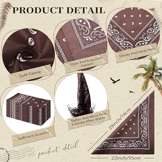 Suhine 12 Pcs Bandanas Bulk 22 x 22 Inch Paisley Headband Cowboy Handkerchief Christmas Thanksgiving Gift for Women Men