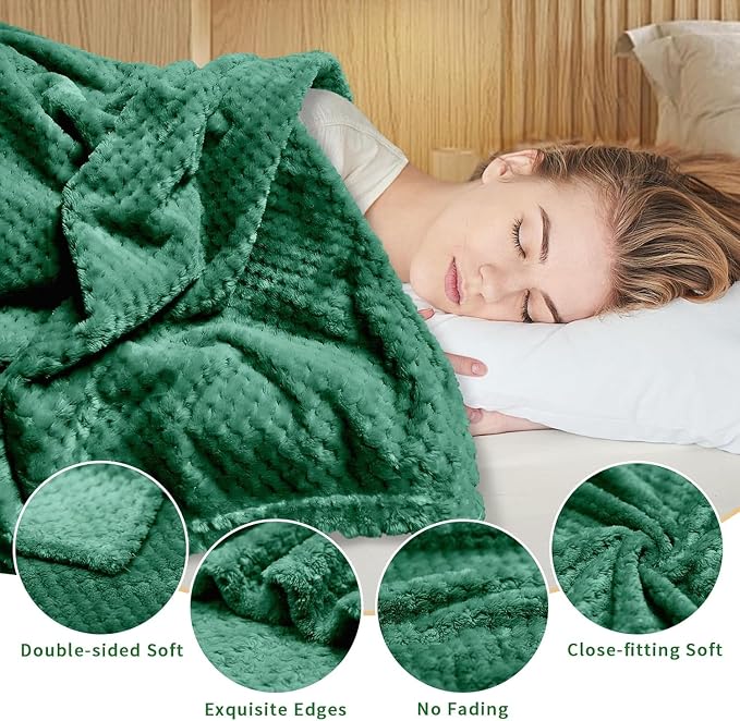 4 Pack Fleece Throw Blankets 50x60 Inches - Oeko-Tex Certified 100, 270 GSM Ultra Soft Plush for Bed, Couch and Cozy Gifts. 3D Waffle Texture, No Shedding No Pilling All Season (Green)