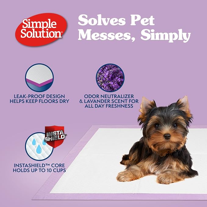 Simple Solution All Day Training Pads, Lavender Scented, 23"x24" 100 Count | Dog Training Pads, Puppy Potty Training, Housebreaking, Disposable Pee Pads, Floor Protection, Indoor Potty, Puppy Essentials