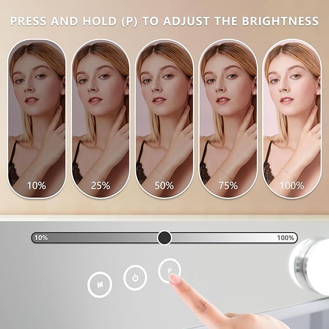 NUSVAN Vanity Makeup Mirror with Lights,3 Color Lighting Modes Detachable 10X Magnification Mirror Touch Control,360°Rotation, White (14.6Inch)