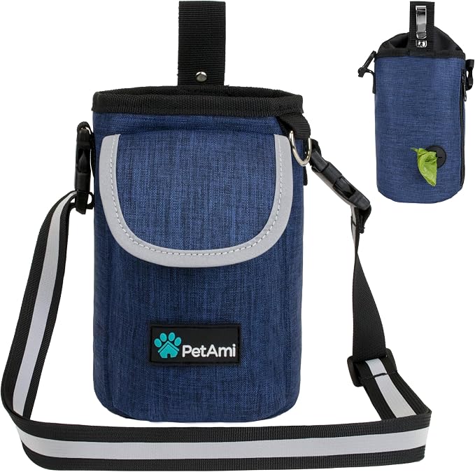 PetAmi Dog Treat Pouch, Large Hands-Free Training Bag, Navy Blue