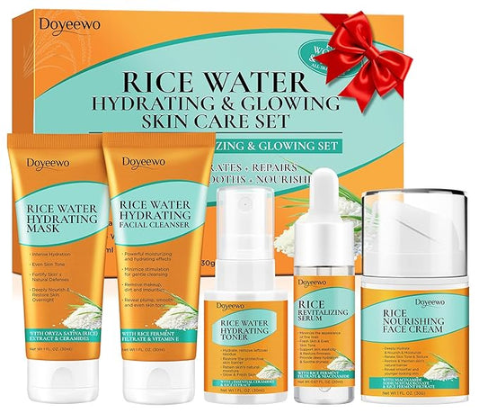 Skin Care Set,Glass Skincare for Women Teen w/ Korean Rice Extract,Hydrate Glow Repair Anti-Aging Facial Routine Kit Gift Set for Womens Mother Wife Sister Teens Girl Unique Birthday Christmas Gifts
