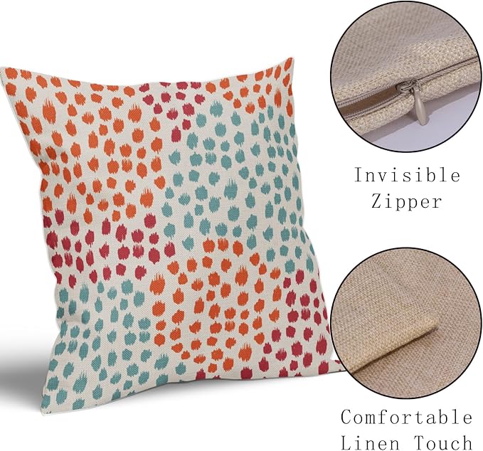 Blue Orange Red Pillow Covers 16x16 Set of 2 Fall Colored Art Dot Decorative Throw Pillows Trendy Print Outdoor Pillowcase Holiday Seasonal Cushion Cover Linen Pillow Case Decor for Sofa Couch Bed