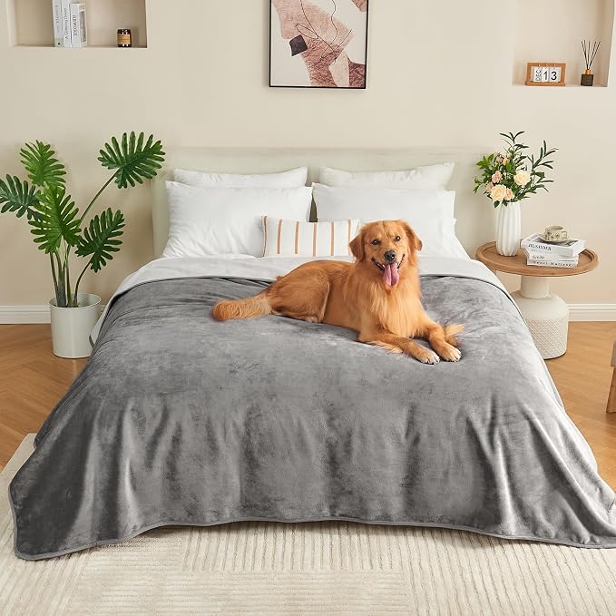 Waterproof Blanket Bed Cover 40"x60" for Adults or Pets, Grey | Soft Pet Blanket for Dogs Cats, Reversible Leakproof Blanket for Bed Couch Sofa, Furniture Protector
