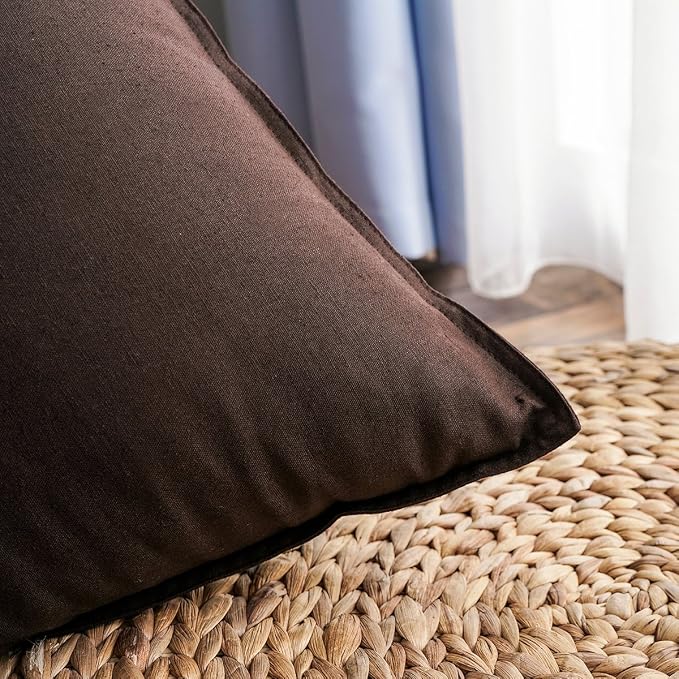 Jeanerlor Cotton Linen Square Decorative Throw Pillow Case Cushion Cover with Twin Needles Stitch on Edge, 12"x20"(30 x 50cm),Brown
